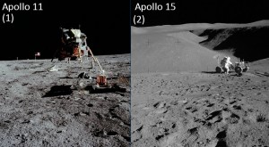La diversa conformazione del terreno lunare incontrato nelle missioni Apollo 11 ed Apollo 15