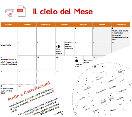 il cielo di gennaio, cartina stellare e calendario eventi celesti