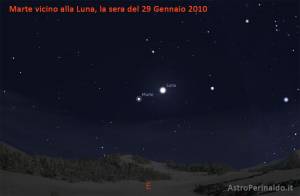 la Luna e Marte la sera del 29